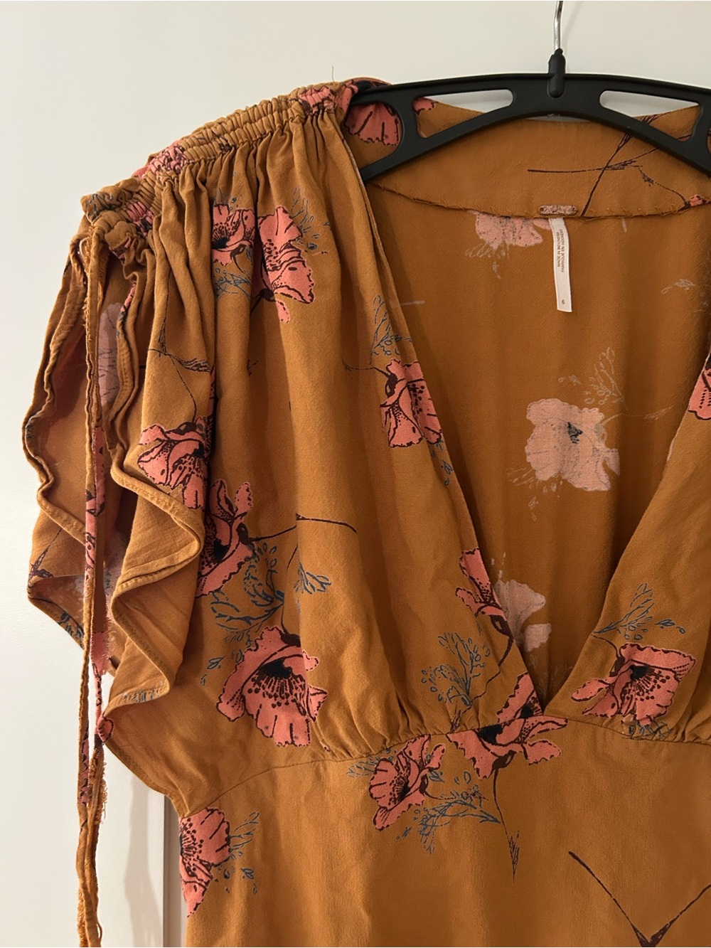 Free People Mustard Floral Mini Dress with Pink Flowers - Picture 2 of 6